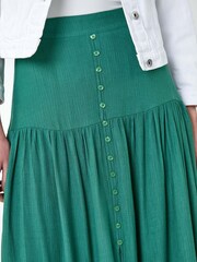 Roman Green Textured Button Tiered Midi Skirt - Image 5 of 5