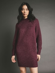 Red Berry Sparkle High Neck Short Knitted Jumper Mini Dress - Image 4 of 14