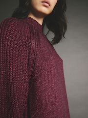 Red Berry Sparkle High Neck Short Knitted Jumper Mini Dress - Image 5 of 14