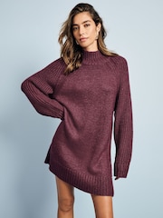 Red Berry Sparkle High Neck Short Knitted Jumper Mini Dress - Image 9 of 14