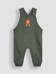 JoJo Maman Bébé Khaki Green Lion Appliqué Pocket Dungarees and Top Set - Image 2 of 6