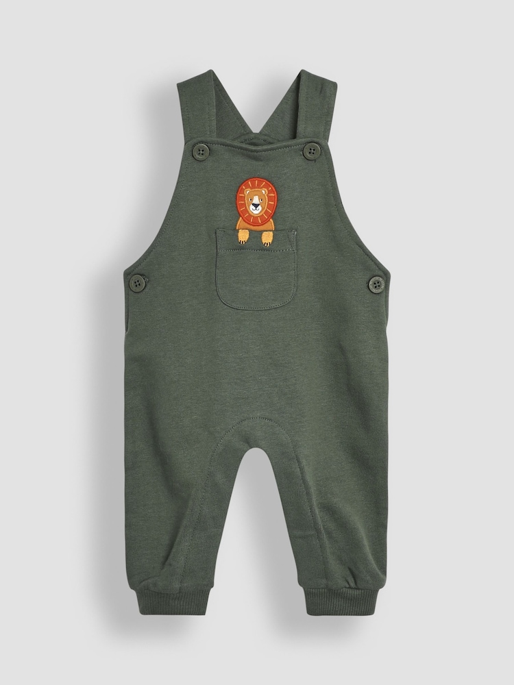JoJo Maman Bébé Khaki Green Lion Appliqué Pocket Dungarees and Top Set - Image 2 of 6