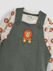 JoJo Maman Bébé Khaki Green Lion Appliqué Pocket Dungarees and Top Set - Image 6 of 6