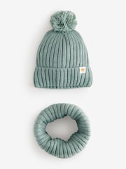 Sage Green Knitted Pom Hat and Snood Set (1-10yrs) - Image 1 of 3