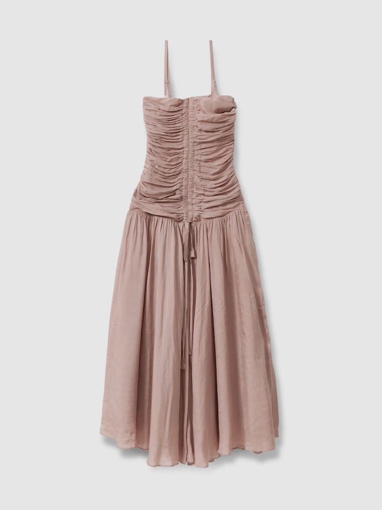 Reiss Ryder Maxikleid aus Viskose-Leinenmischung mit Raffung - Bild 2 von 6
