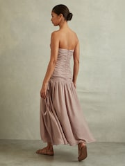 Reiss Ryder Maxikleid aus Viskose-Leinenmischung mit Raffung - Bild 4 von 6