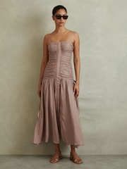 Reiss Ryder Maxikleid aus Viskose-Leinenmischung mit Raffung - Bild 5 von 6