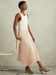 Reiss Ivory/Nude Marnie Hybrid Knitted Midi Dress - Image 1 of 5