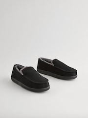 Black Faux Fur Lined Apron Slippers - Image 1 of 5