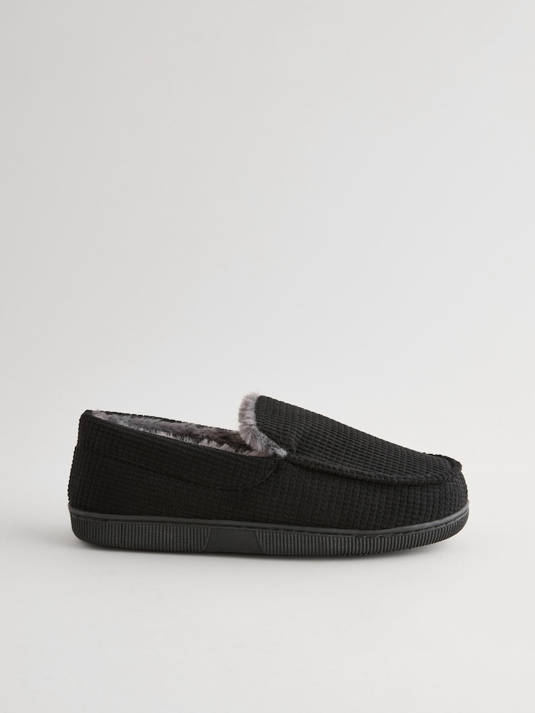 Black Faux Fur Lined Apron Slippers - Image 2 of 5
