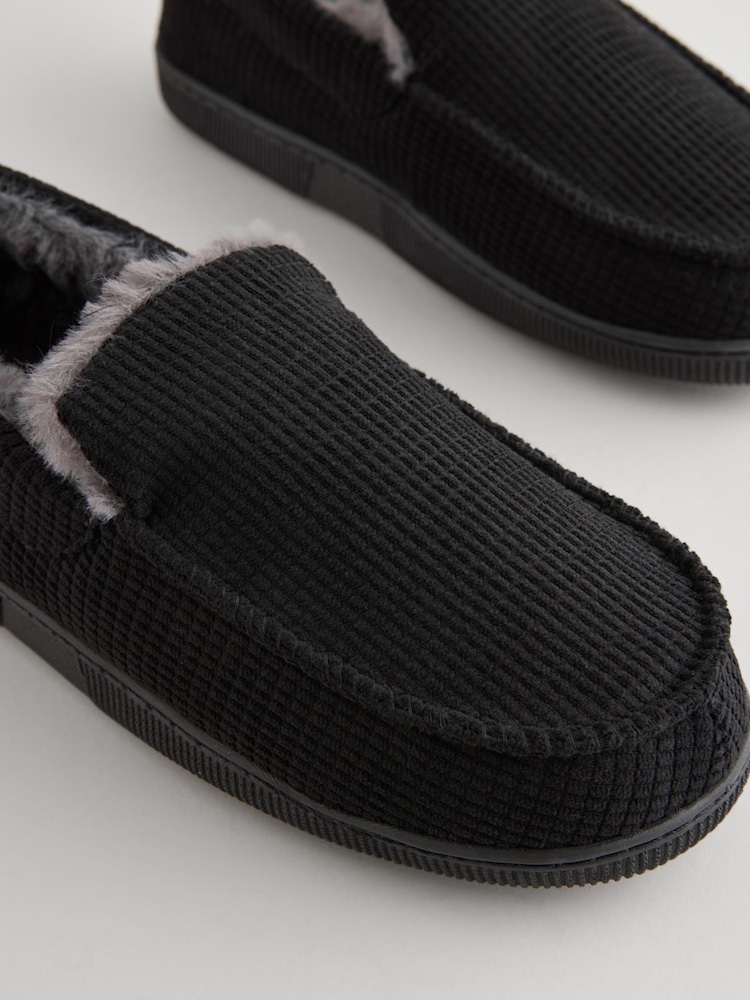 Black Faux Fur Lined Apron Slippers - Image 3 of 5
