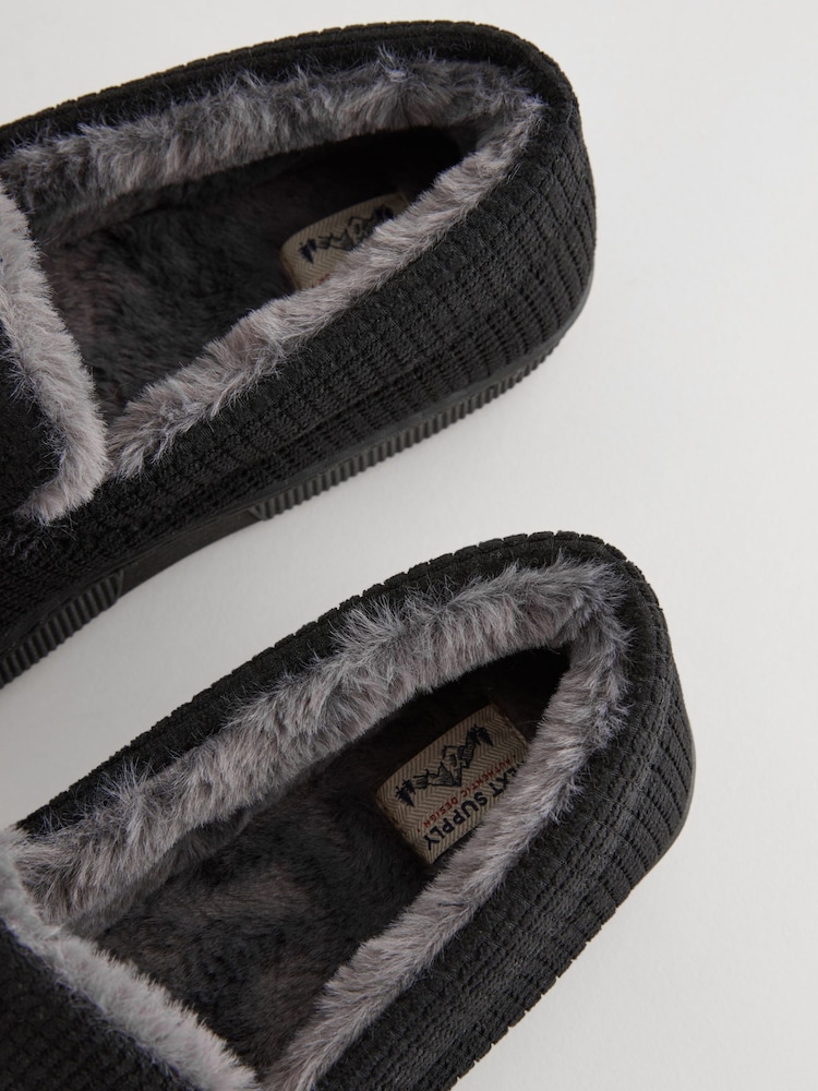 Black Faux Fur Lined Apron Slippers - Image 4 of 5