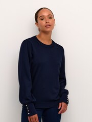 Kaffe Lizza Crew Neck Button Cuff Pullover Blouses - Image 1 of 6