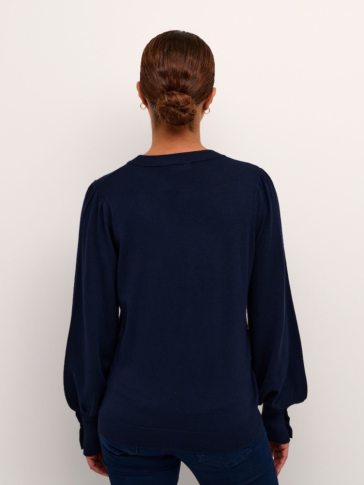 Kaffe Lizza Crew Neck Button Cuff Pullover Blouses - Image 2 of 6