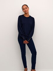 Kaffe Lizza Crew Neck Button Cuff Pullover Blouses - Image 3 of 6