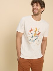 White Stuff White Monkey On A Bike Graphic 100% Cotton T-Shirt - Image 1 of 7