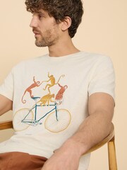 White Stuff White Monkey On A Bike Graphic 100% Cotton T-Shirt - Image 4 of 7