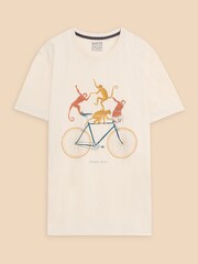 White Stuff White Monkey On A Bike Graphic 100% Cotton T-Shirt - Image 5 of 7