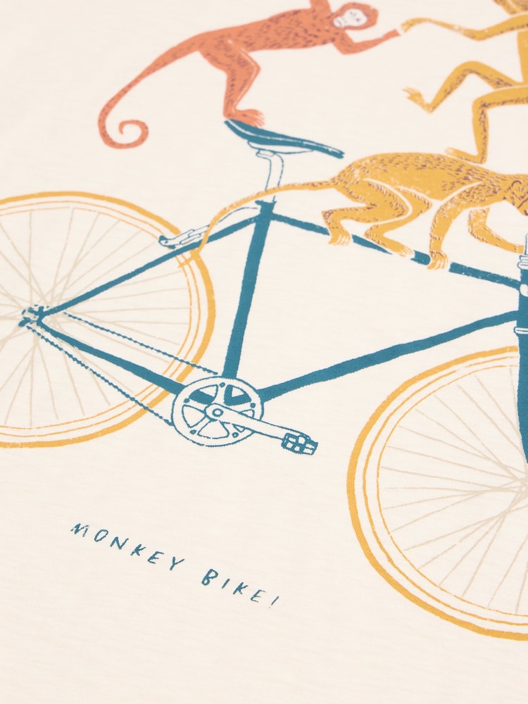 White Stuff White Monkey On A Bike Graphic 100% Cotton T-Shirt - Image 7 of 7