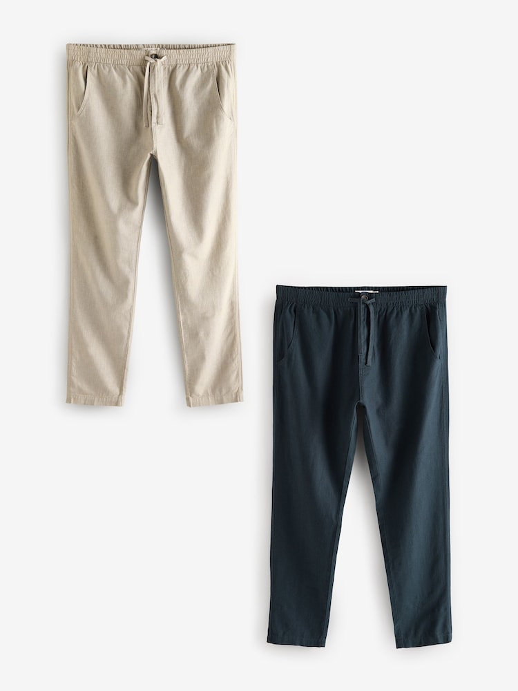Marineblau/Natur-Ecru - Hosen aus Leinen und Baumwolle mit elastischem Kordelzug im 2er-Pack - Bild 1 von 21 Marineblau/Natur-Ecru - Hosen aus Leinen und Baumwolle mit elastischem Kordelzug im 2er-Pack - Bild 1 von 21