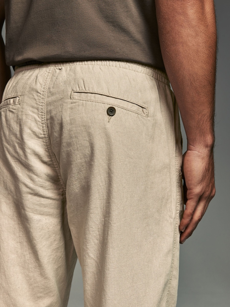 Navy Blue/Natural Ecru Linen Cotton Elasticated Drawstring Trousers 2 Pack - Image 11 of 21