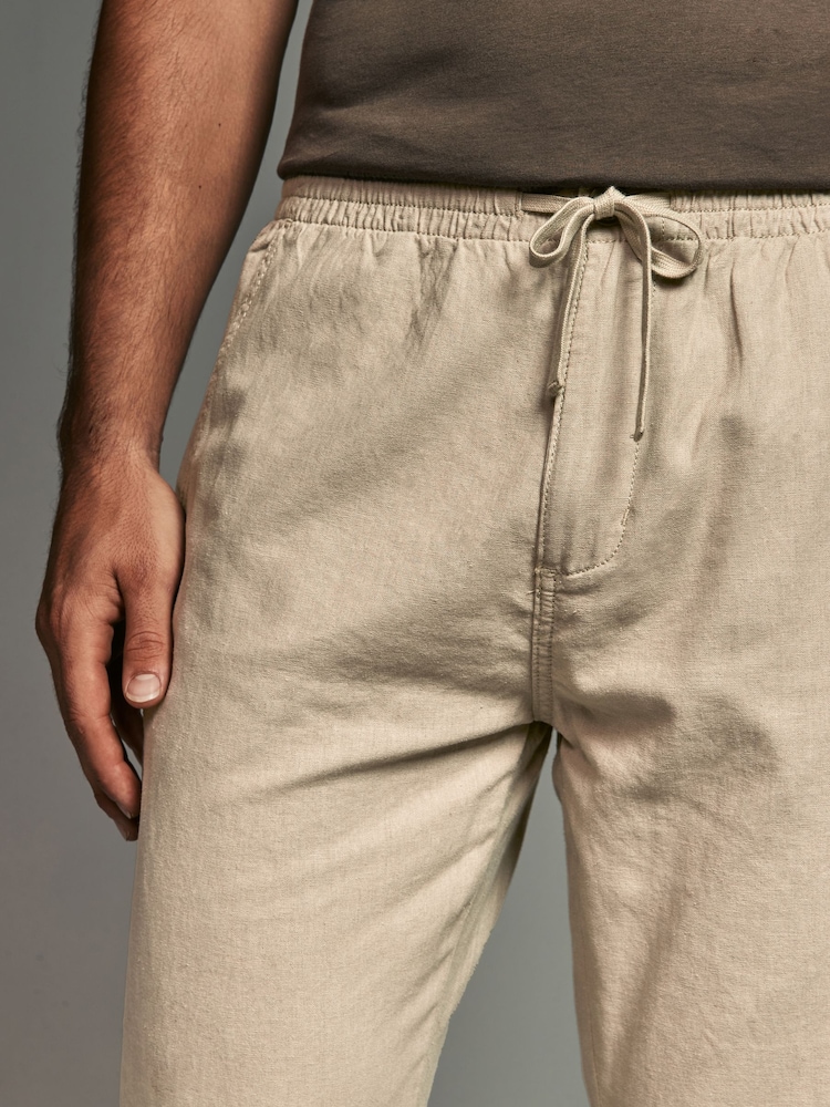 Navy Blue/Natural Ecru Linen Cotton Elasticated Drawstring Trousers 2 Pack - Image 13 of 21