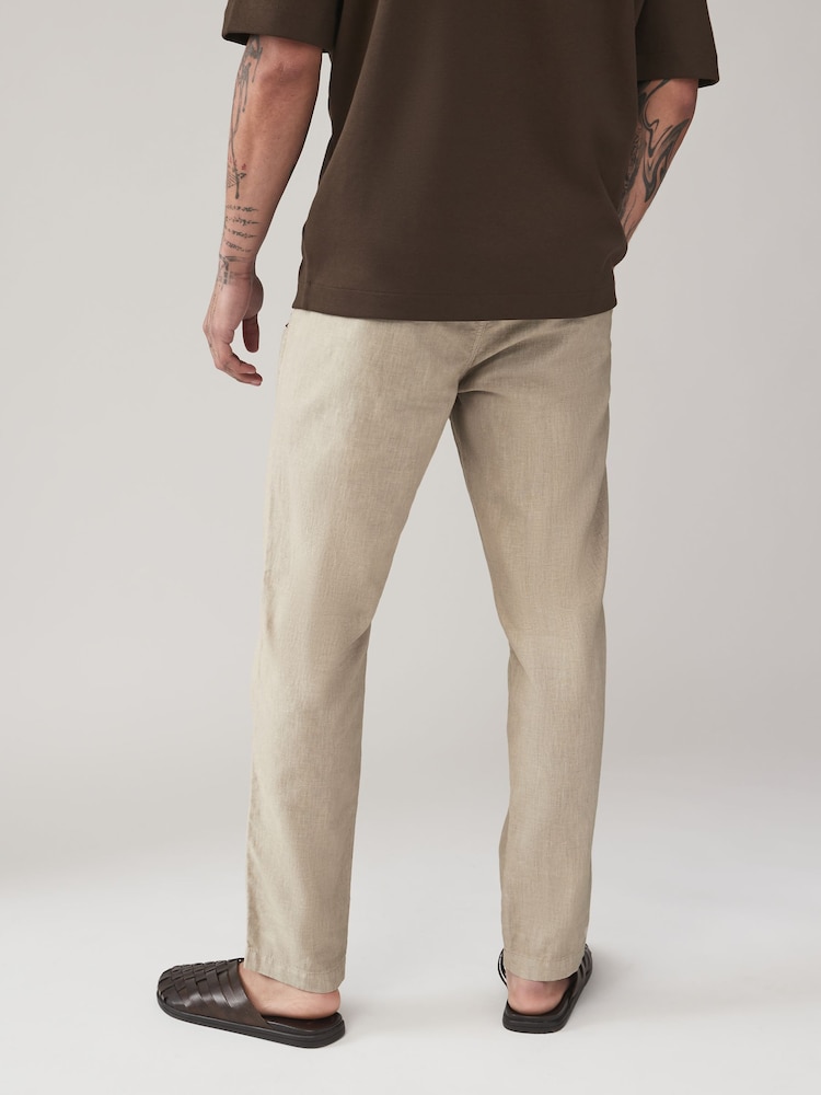 Navy Blue/Natural Ecru Linen Cotton Elasticated Drawstring Trousers 2 Pack - Image 17 of 21