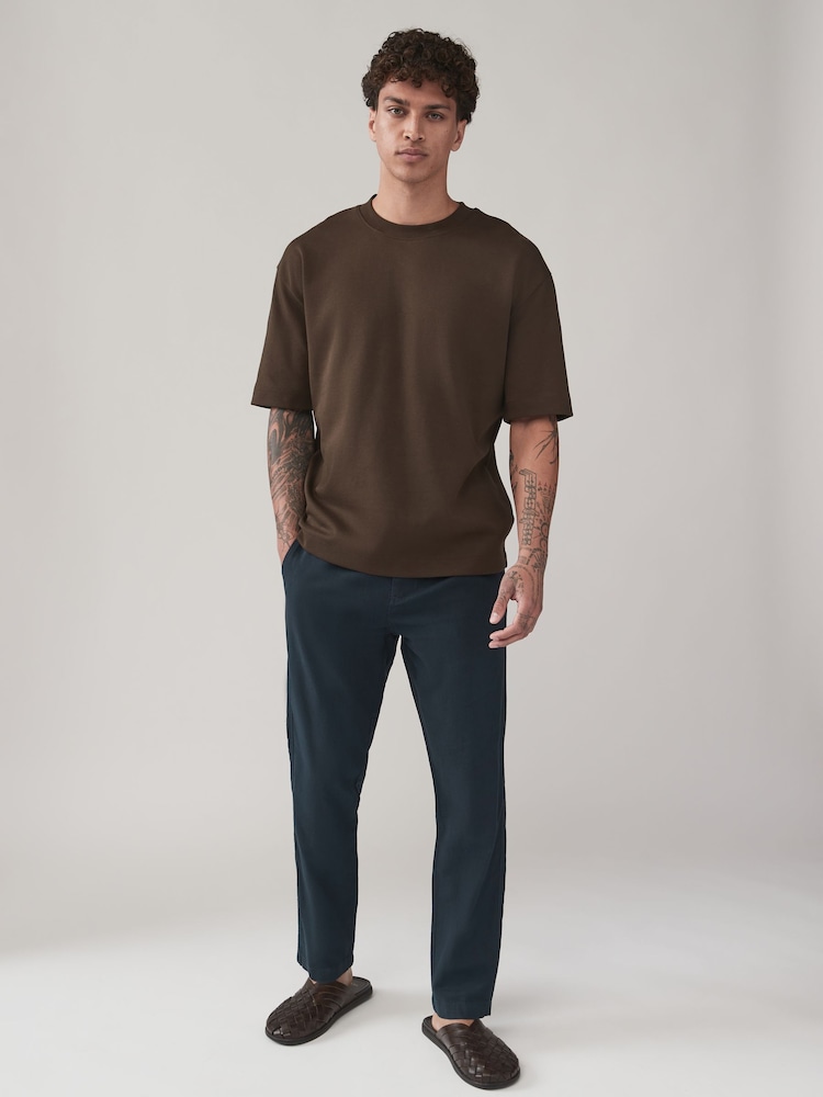 Navy Blue/Natural Ecru Linen Cotton Elasticated Drawstring Trousers 2 Pack - Image 20 of 21