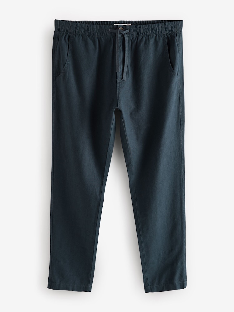 Navy Blue/Natural Ecru Linen Cotton Elasticated Drawstring Trousers 2 Pack - Image 3 of 21