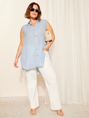 Friends Like These Blue Sleeveless Pleated Back Button Through Shirt - Image 2 of 4