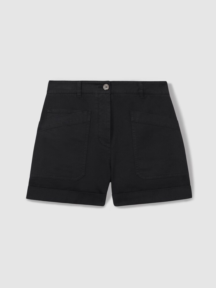 Reiss Navy Nova Cotton Blend Shorts with Turned-Up Hems - Image 2 of 5 Reiss Navy Nova Cotton Blend Shorts with Turned-Up Hems - Image 2 of 5