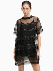 AllSaints Black Embroidered Izabela Dress - Image 1 of 7