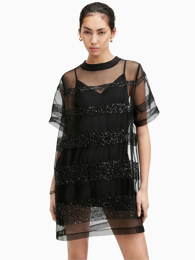 AllSaints Black Embroidered Izabela Dress - Image 1 of 7