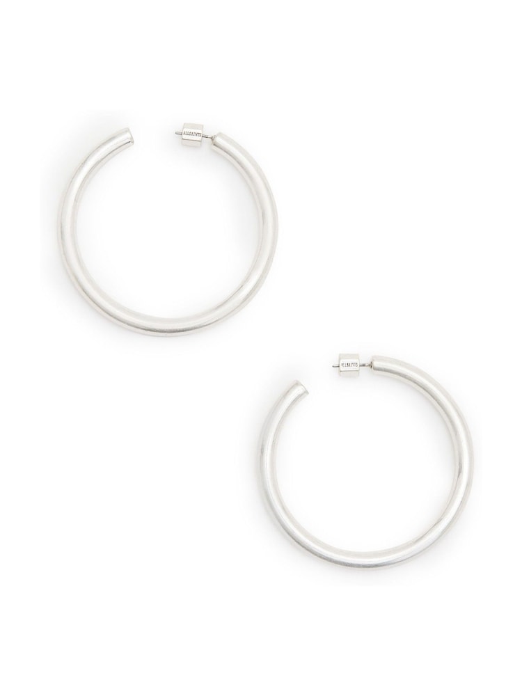 AllSaints Silver Tone Stone Thick Tube Hoop Earrings - Image 1 of 4