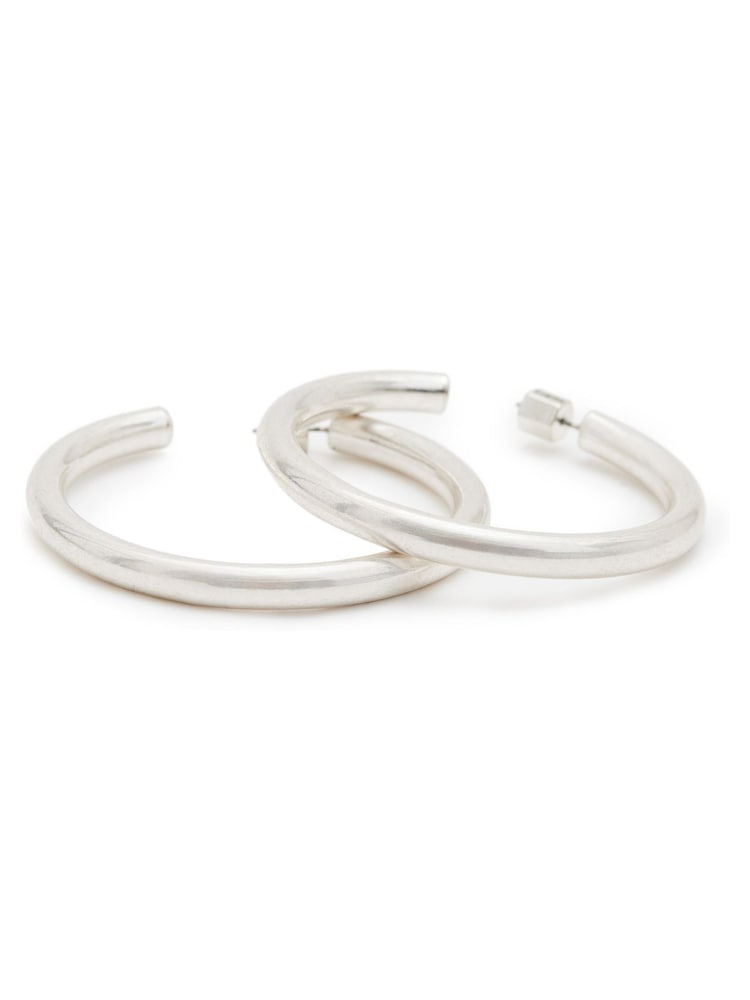 AllSaints Silver Tone Stone Thick Tube Hoop Earrings - Image 4 of 4