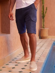 Threadbare Navy Linen Blend Cargo Shorts - Image 1 of 4