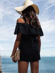 Threadbare Black Linen Blend Strap Bardot Top - Image 2 of 4