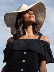 Threadbare Black Linen Blend Strap Bardot Top - Image 4 of 4