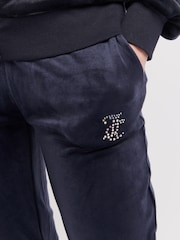 Juicy Couture Blue Girls Diamanté Bootcut Joggers - Image 3 of 7