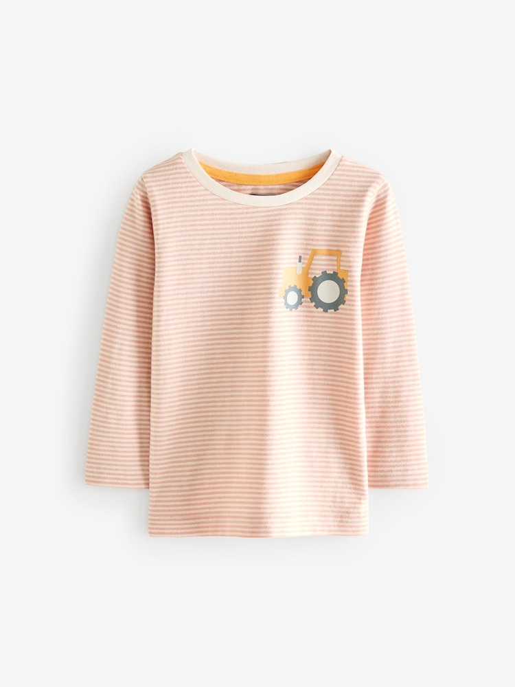 Orange/White Stripe Truck Long Sleeve 100% Cotton T-Shirt - Image 1 of 1
