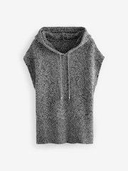 Black/White Hooded Knit Poncho - Image 1 of 2