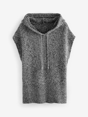 Black/White Hooded Knit Poncho - Image 2 of 2
