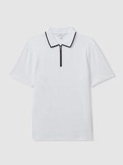 Reiss White/Navy Cannes Cotton Contrast Collar Half-Zip Polo Shirt - Image 2 of 6