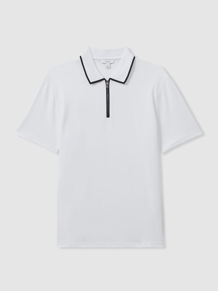 Reiss White/Navy Cannes Cotton Contrast Collar Half-Zip Polo Shirt - Image 2 of 6