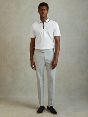 Reiss White/Navy Cannes Cotton Contrast Collar Half-Zip Polo Shirt - Image 3 of 6