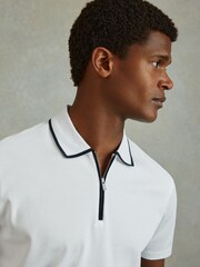 Reiss White/Navy Cannes Cotton Contrast Collar Half-Zip Polo Shirt - Image 4 of 6
