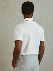 Reiss White/Navy Cannes Cotton Contrast Collar Half-Zip Polo Shirt - Image 5 of 6