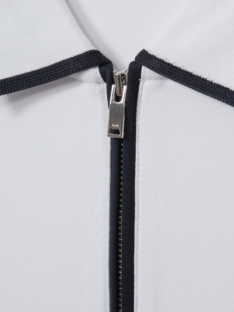Reiss White/Navy Cannes Cotton Contrast Collar Half-Zip Polo Shirt - Image 6 of 6