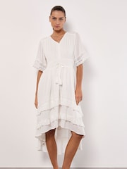 Apricot White Dobby Ruffle Tiered Mini Dress - Image 1 of 4