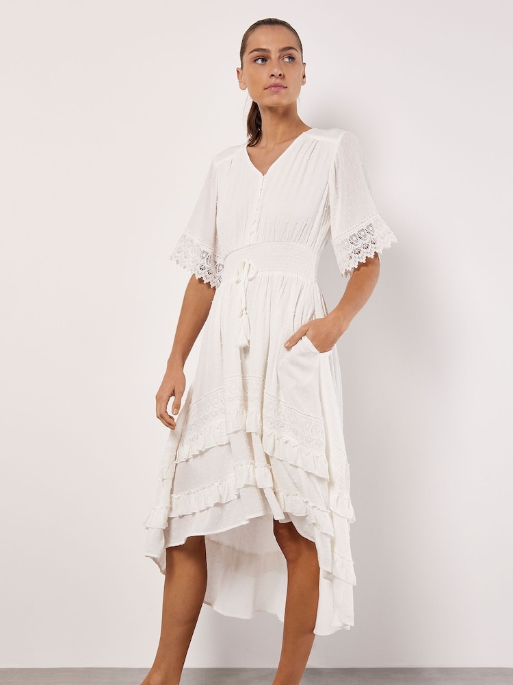 Apricot White Dobby Ruffle Tiered Mini Dress - Image 2 of 4